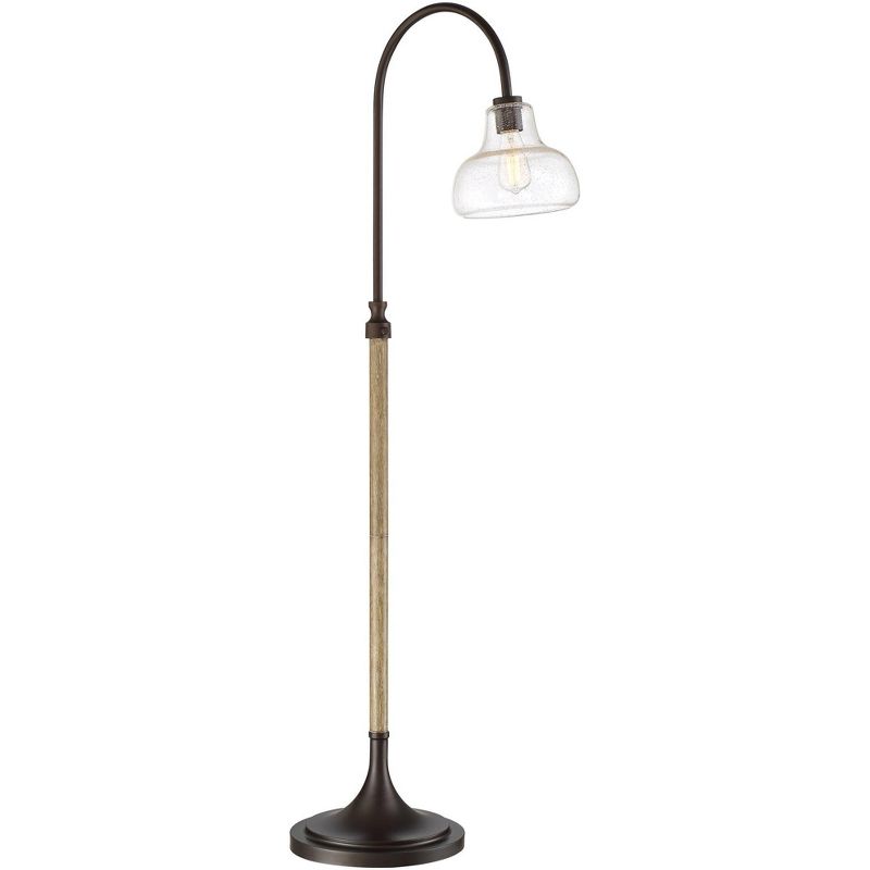 Franklin Iron Works Jackson Bronze and Wood Grain Arc Floor Lamp