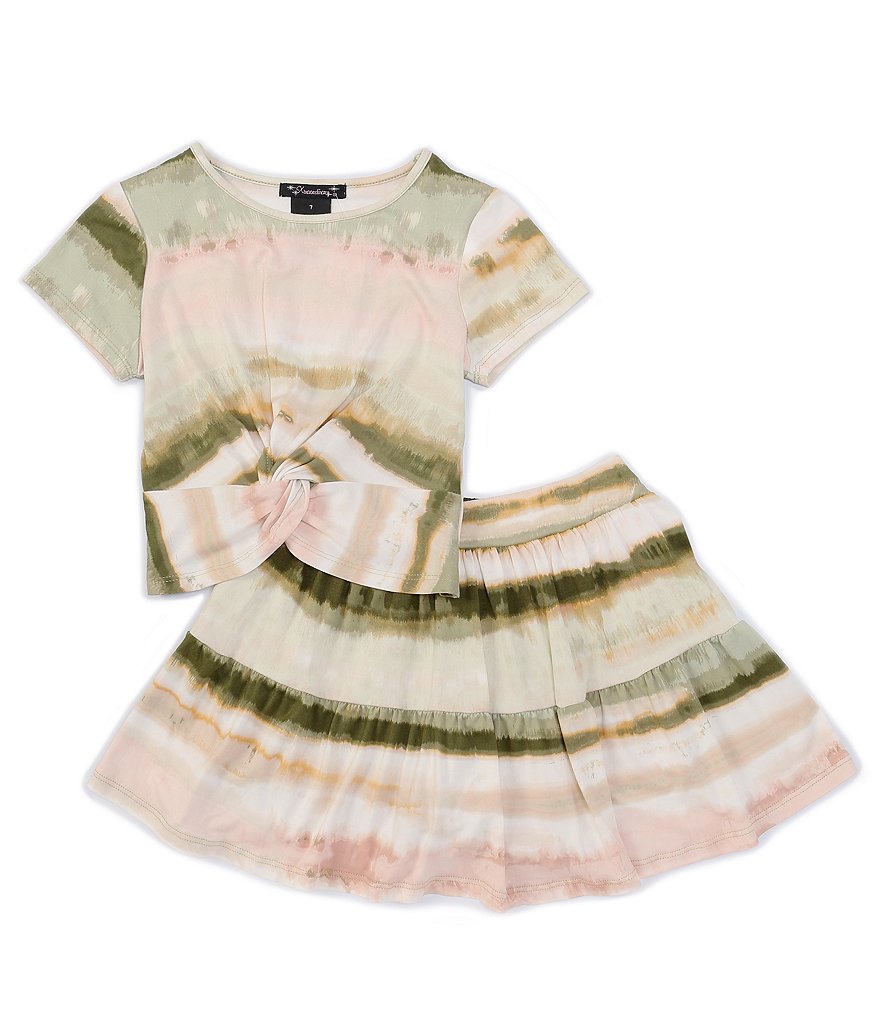 Xtraordinary Big Girls 7-16 Short-Sleeve Stripe Twist-Hem Top & Tiered Skirt Matching Set