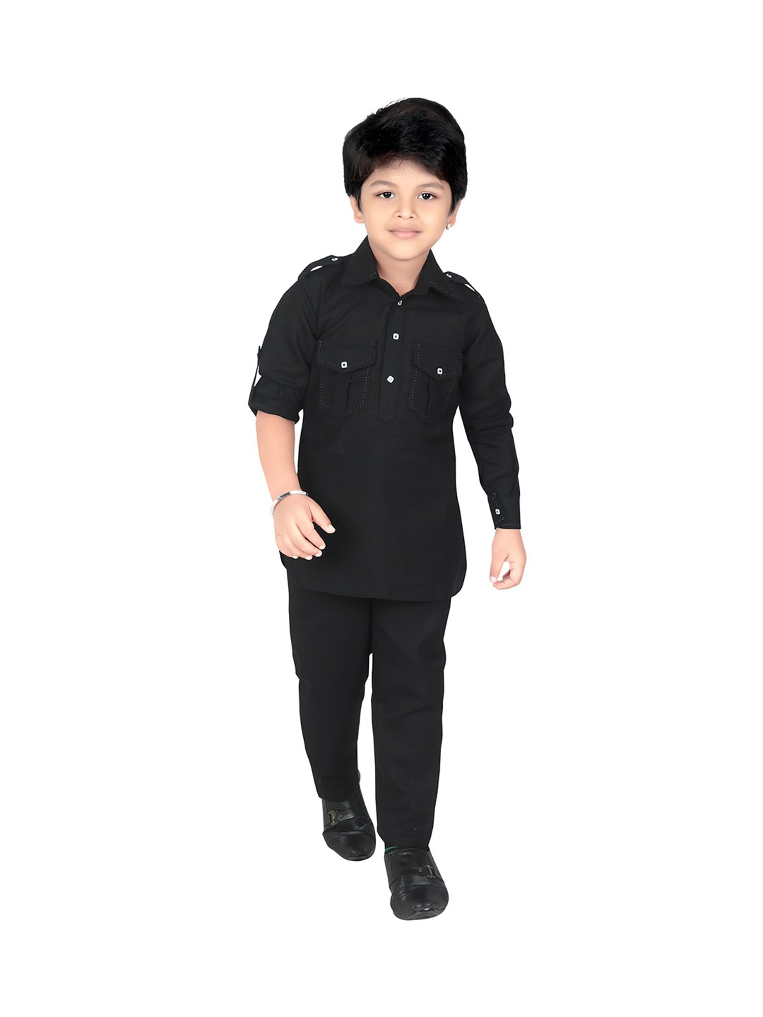 Ahhaaaa Kids Black Solid Kurta with Pajamas