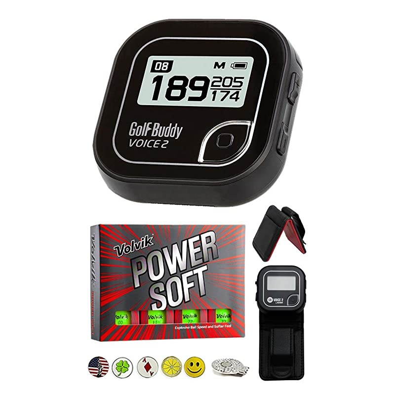 Voice 2 GPS/Rangefinder Bundle with 1 Dozen Volvik Balls, 1 Belt Clip, 5 Ball Markers and 1 Magnetic Hat Clip