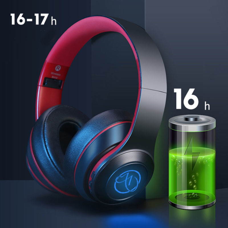 Wireless Bluetooth Headphones With Microphone and LED Light Foldable Stereo Noise Cancelling Wired and Wireless Switchable Headset For PC/iphone/Mp3/ipad Black red