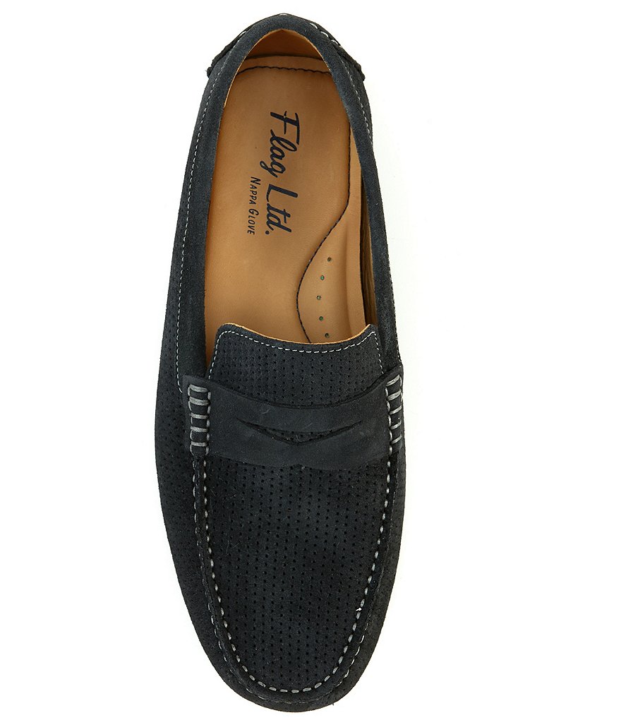 Flag LTD. Men's Morgan Kidsuede Leather Perforated Penny Loafer Moccasins