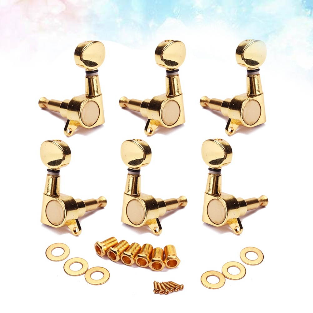 6 PCS 3L 3R Electric Acoustic Guitar Guitar Tuning Pegs Keys Locking Tuner Machine Heads with Threaded Bushing Ferrules Screws Gold Plated