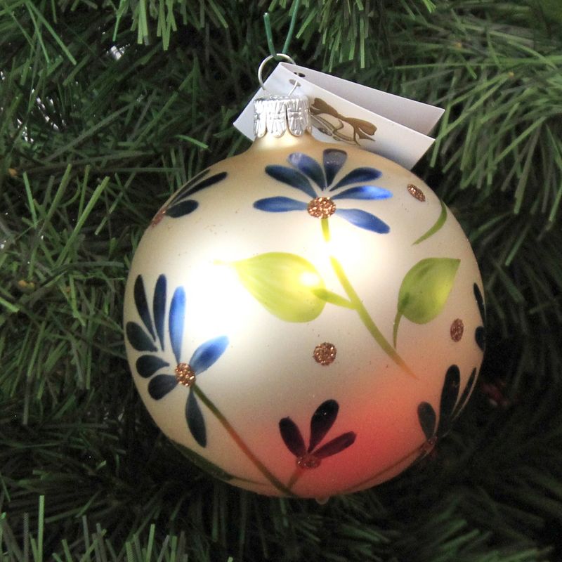 Golden Bell Collection 3.5" Champange Ball With Flowers Ornament Flower Spring  -  Tree Ornaments