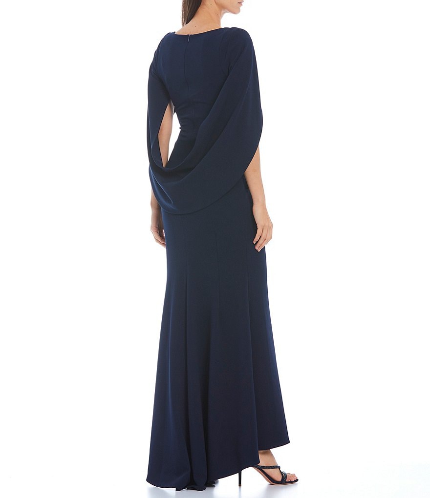 Betsy & Adam Sweetheart Neck Cowl Back Short Drape Sleeve Scuba Crepe Gown
