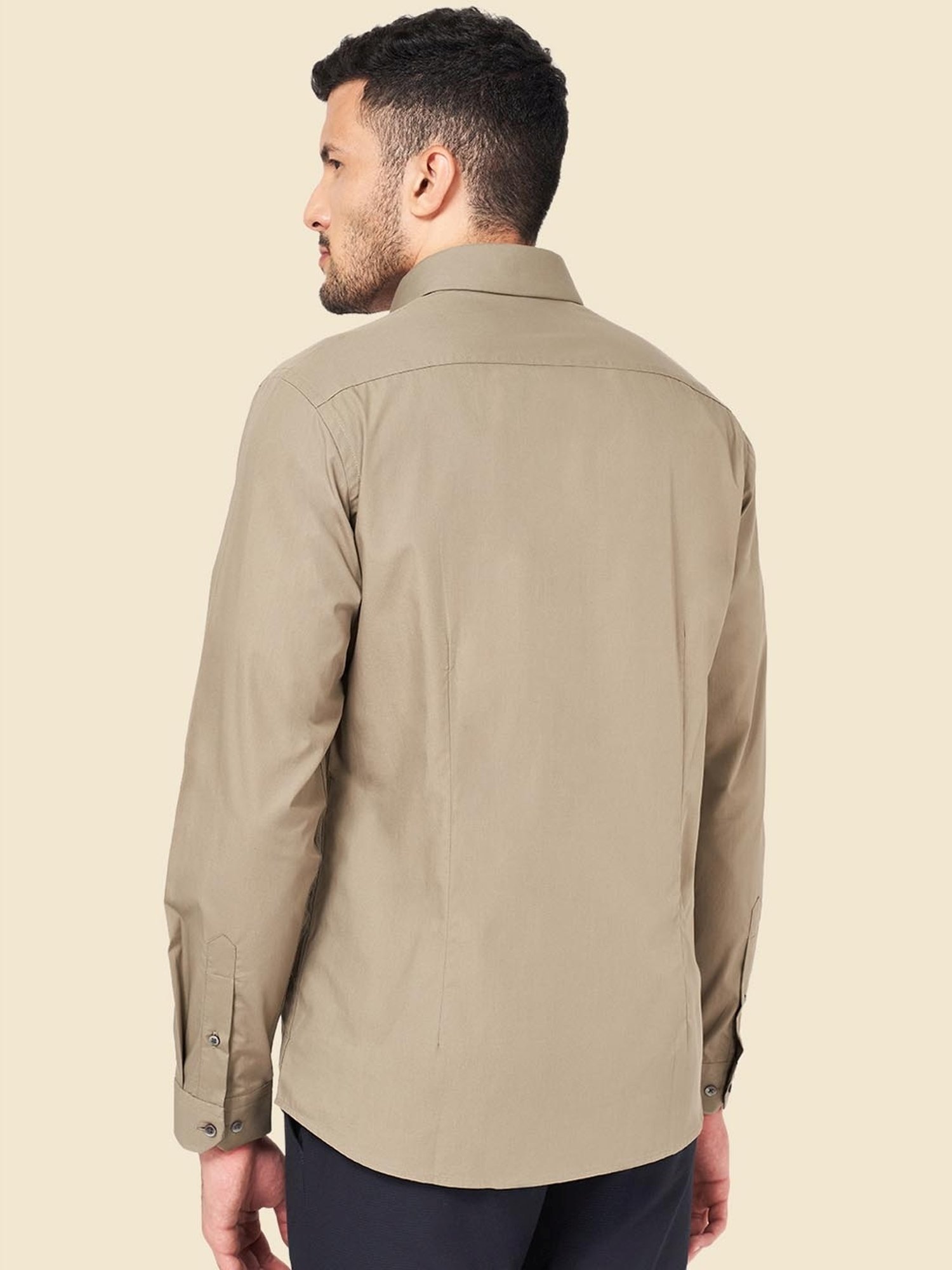 Peregrine by Pantaloons Khaki Cotton Slim Fit Shirt