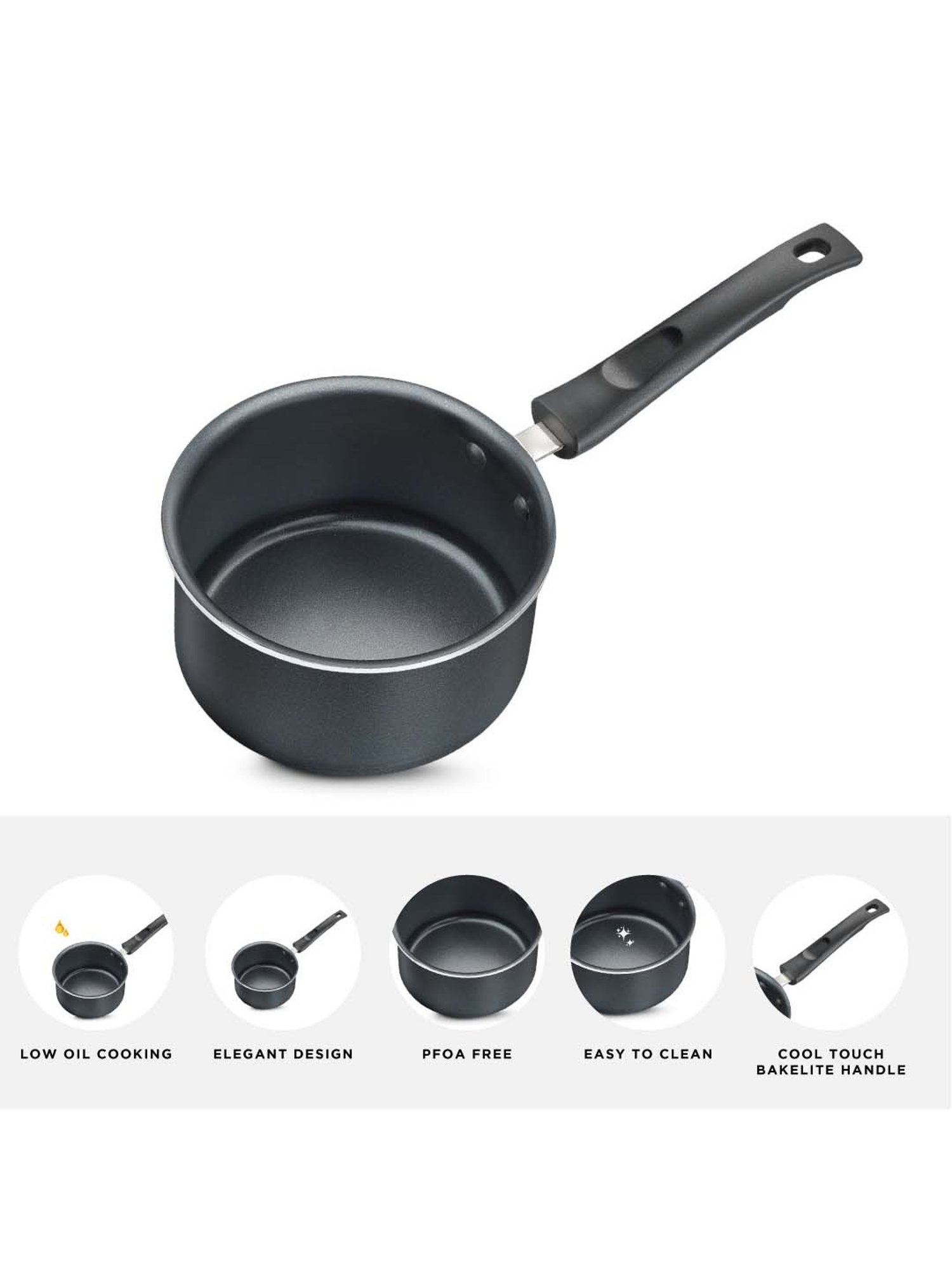 JUDGE Everyday Black Aluminium 16 cm Sauce Pan (1.6 L)