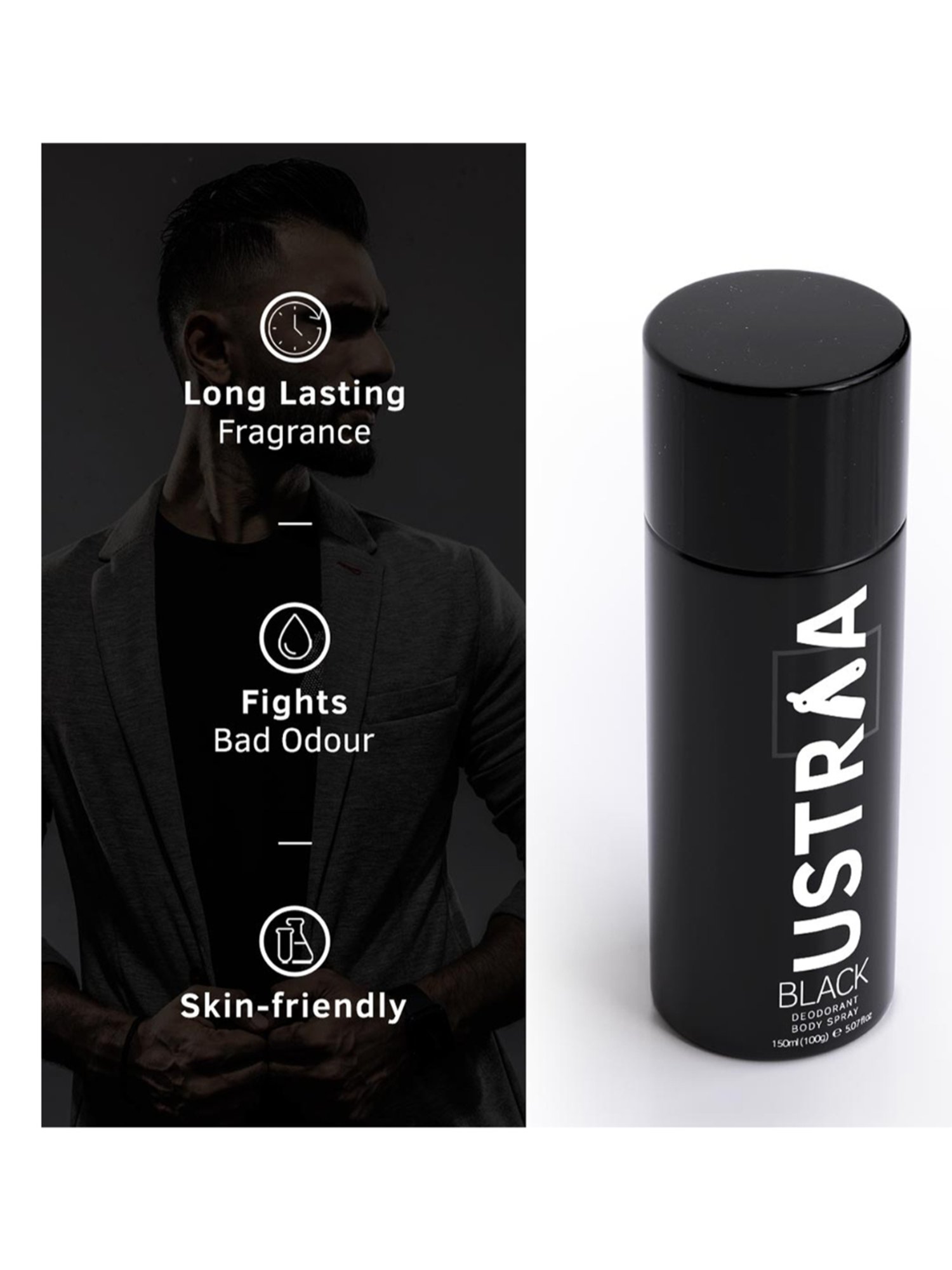 Ustraa Vitamin C Face Serum & BLACK Deodorant Body Spray