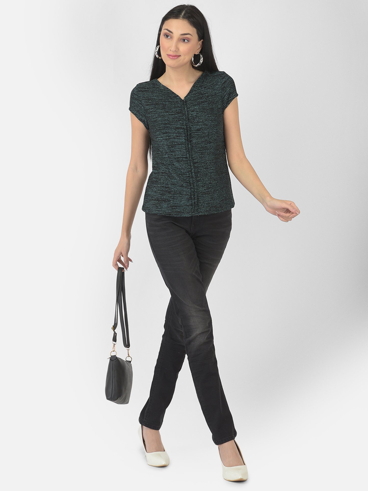 Latin Quarters Green V-Neck Top