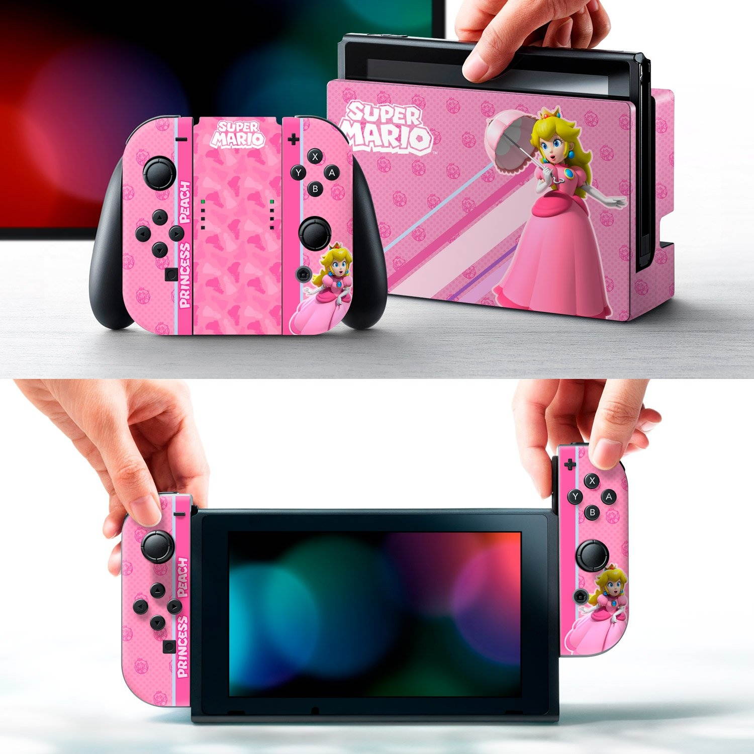 Controller Gear Nintendo Switch Skin & Screen Protector Set, Officially Licensed By Nintendo - Super Mario "Princess Peach" - Nintendo Switch