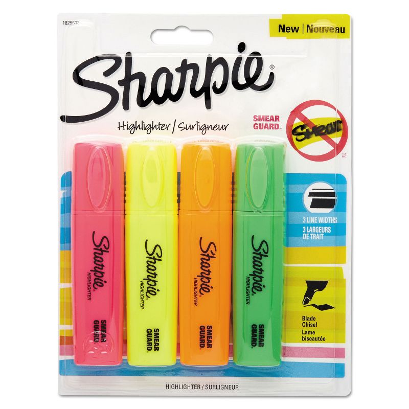 Sharpie Blade Tip Highlighter Assorted 4/Pack 1825633