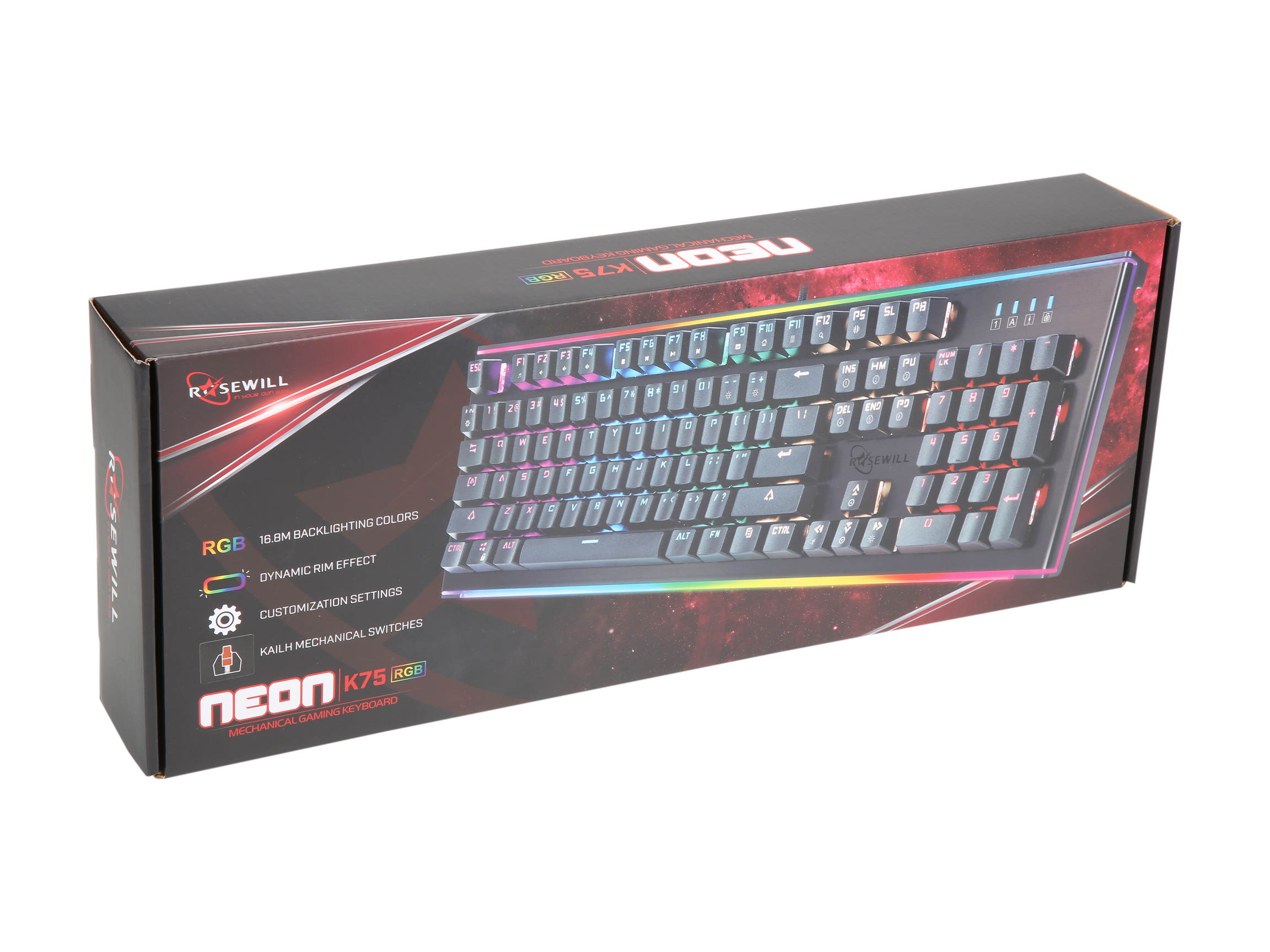 Rosewill Mechanical Gaming Keyboard, 19 RGB Backlit Modes, Dynamic Customizable Rim Backlights, Blue Switches - NEON K75 V2