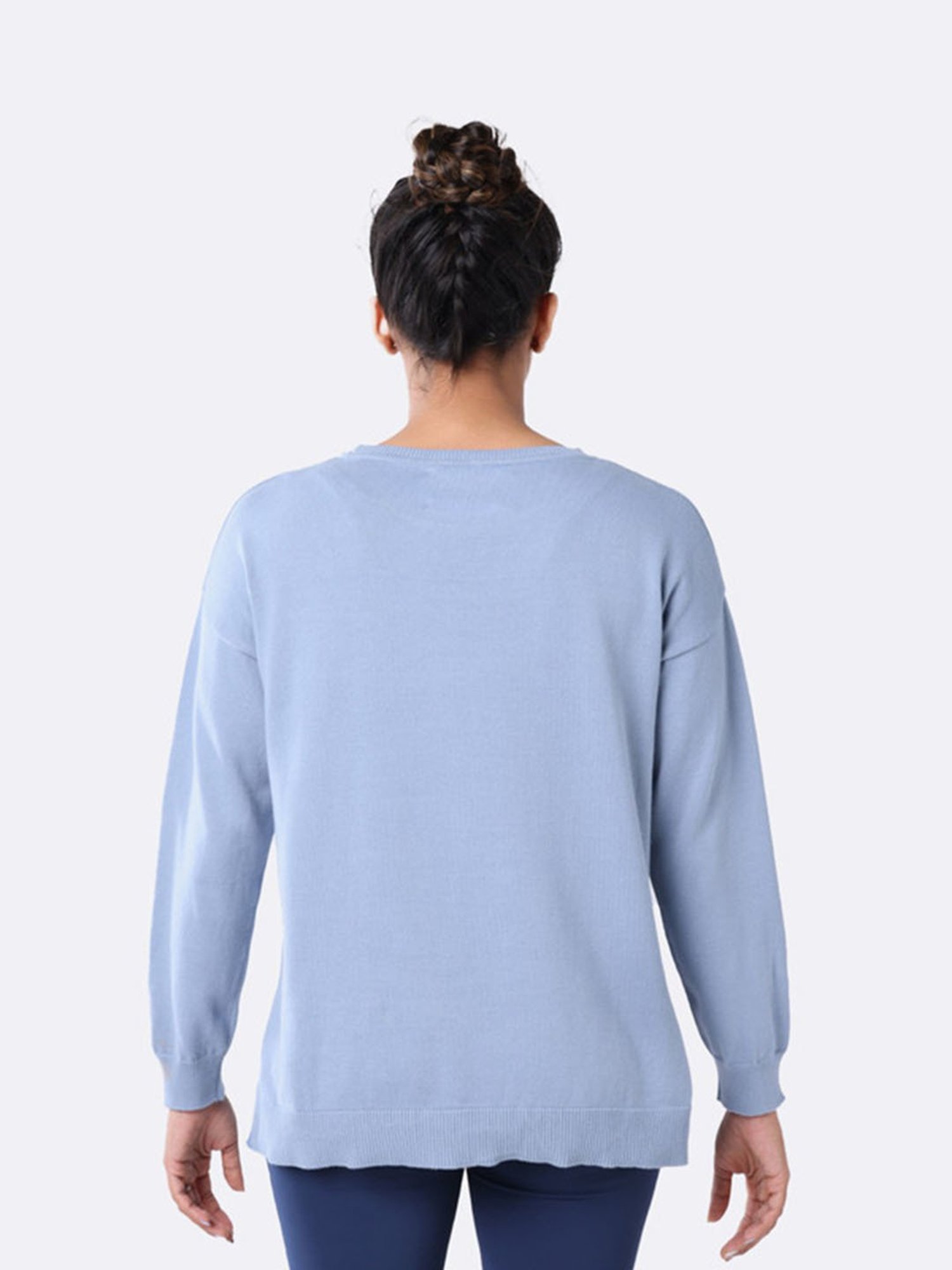 BlissClub Blue At-Ease Cotton Knit Top - Full Sleeves