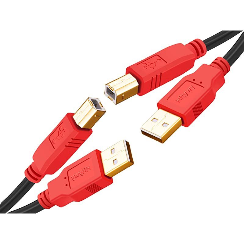 Printer Cable1ft 2Pack USB Printer Cable  USB 20 Printer Scanner Cable USB Type A Male to B Male Cord for HP Canon Dell Lexmark Epson Xerox Samsung More Red
