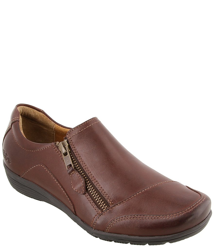 Taos Footwear Character Leather Side Zip Wedge Slip Ons