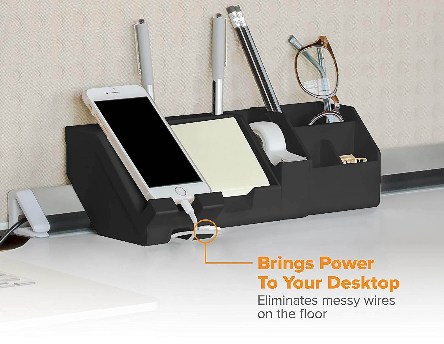 Bostitch Konnect 9-Piece Desktop Organizer Kit, Includes Cable Management Rails, Charging Phone Dock, Tape Dispenser, Sticky Notes, Storage Bins, Black (KT-CKIT2-BLK)