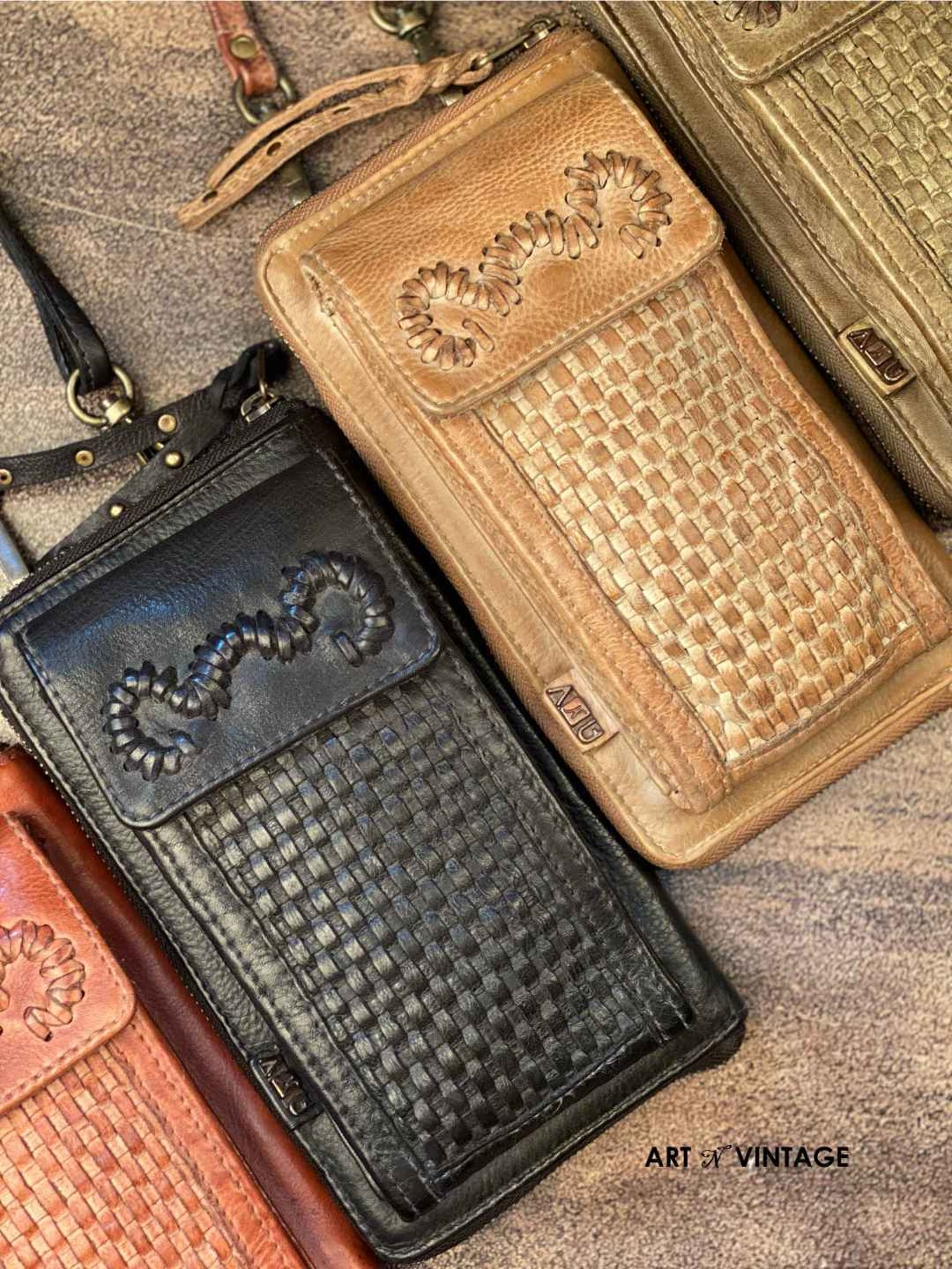 Art N Vintage Maria Black Leather Textured  Zip Around Wallet for Women