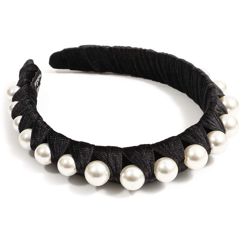 Glamlily 2 Pack Pearl Women's Headbands, Black Padded Velvet Hairband, 6 x 1 x 6 in