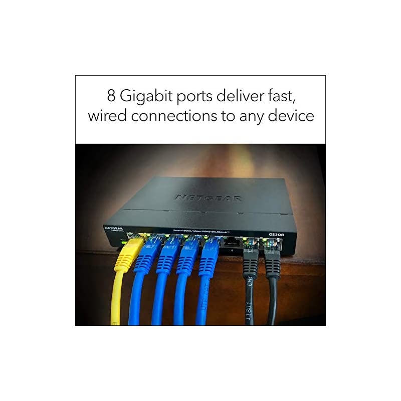 8Port Gigabit Ethernet Unmanaged Switch GS308 Home Network Hub Office Ethernet Splitter PlugandPlay Fanless Metal Housing Desktop or Wall Mount