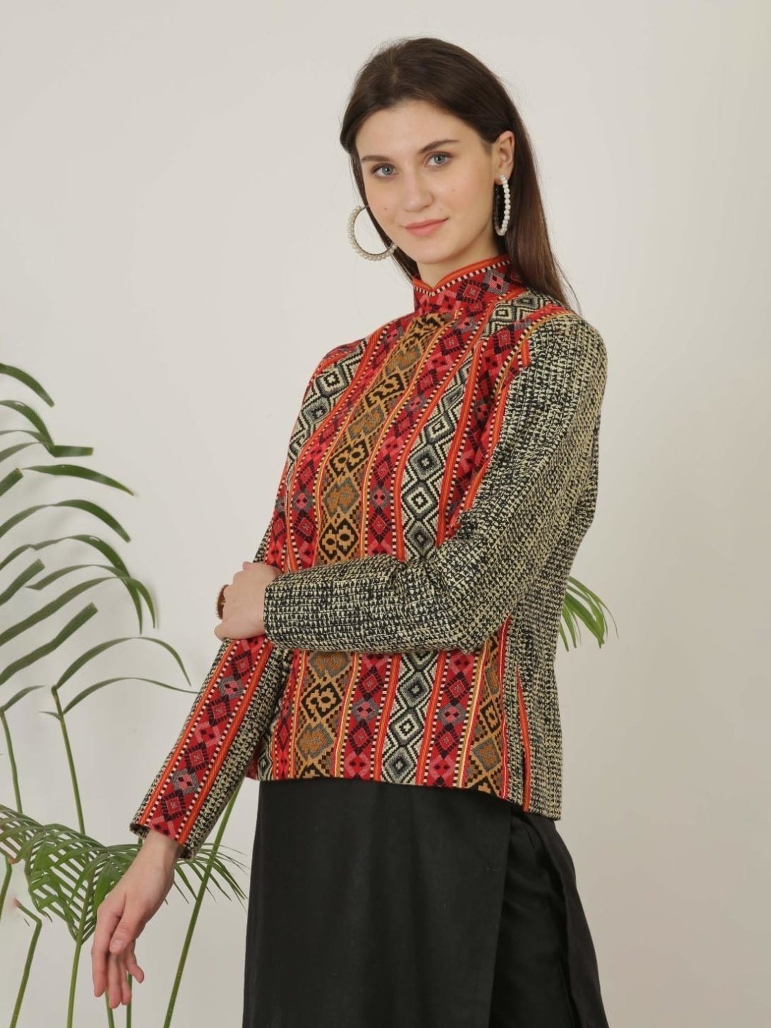 Kaanchie Nanggia Multicolor Wool Self Design Jacket