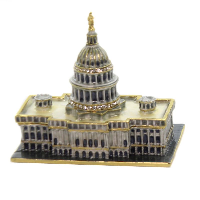 Hinged Trinket Box 2.75" Us Capitol Building Trinket Box Crystals Enamel  -  Decorative Figurines