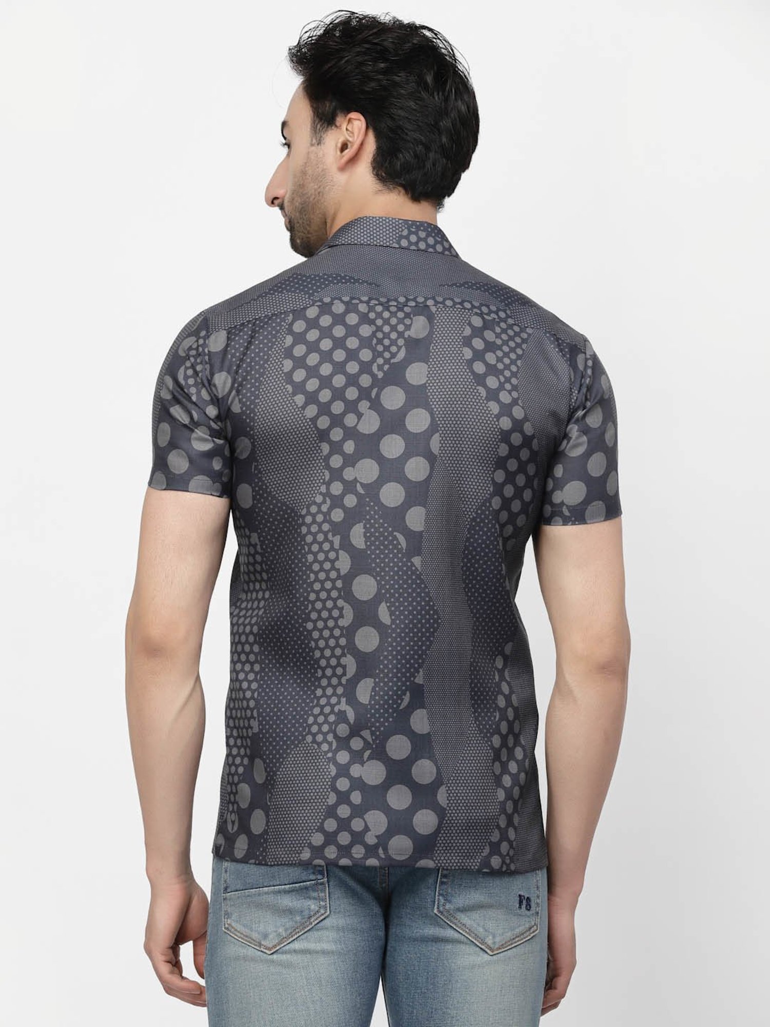 Lela Slate Blue Regular Fit Printed Shirt
