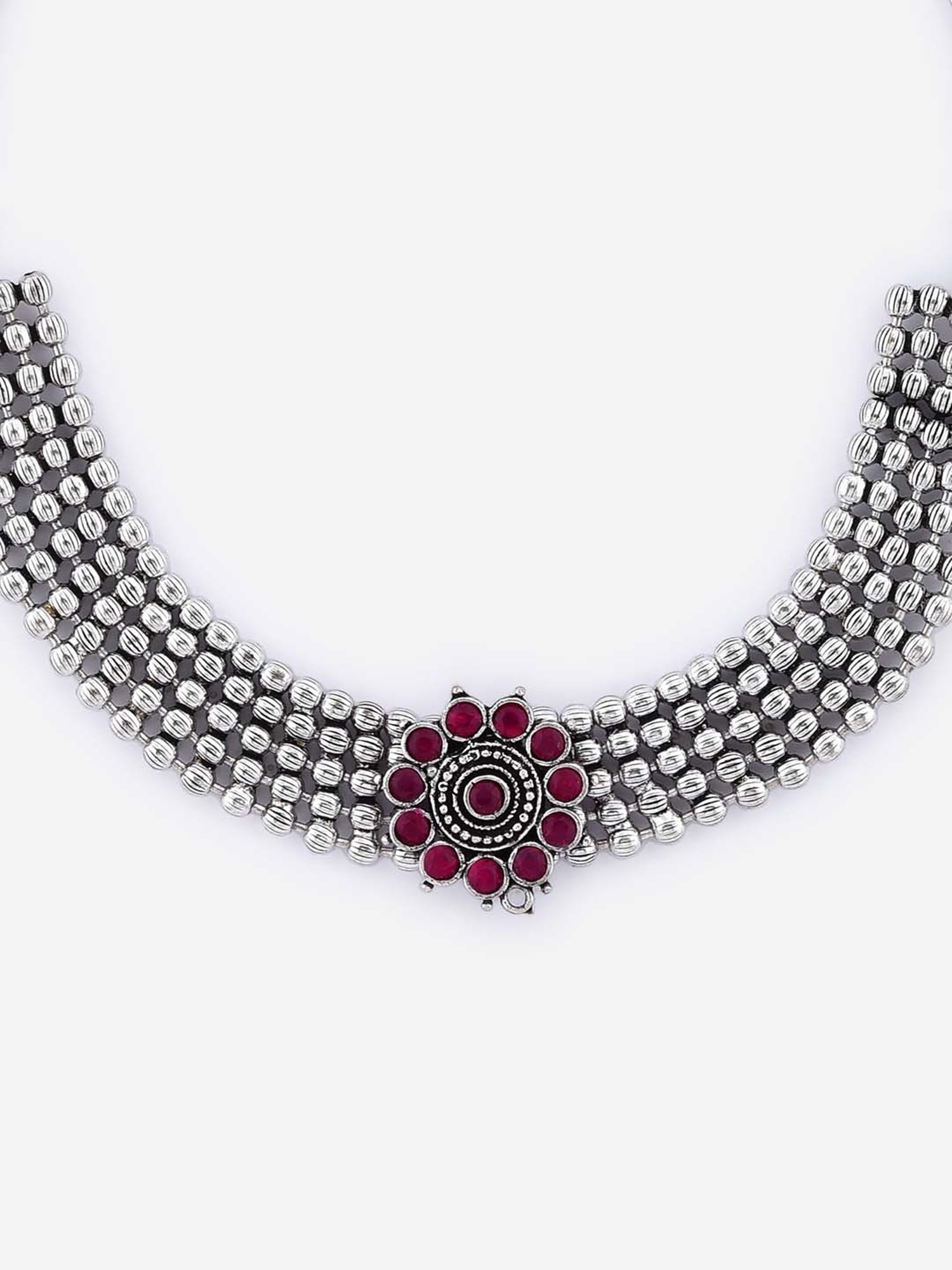 Fida With Stone Work Majenta Necklace