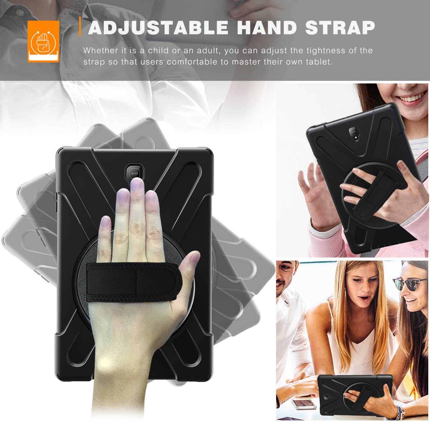 Galaxy Tab S4 10.5 2018 Case,BRAECNstock Heavy Duty Full-Body Protective Case with 360 Degree Stand/Hand Strap/Shoulder Strap for Samsung Galaxy Tab S4 10.5 (2018) SM-T830/T835/T837 Tablet (Black)