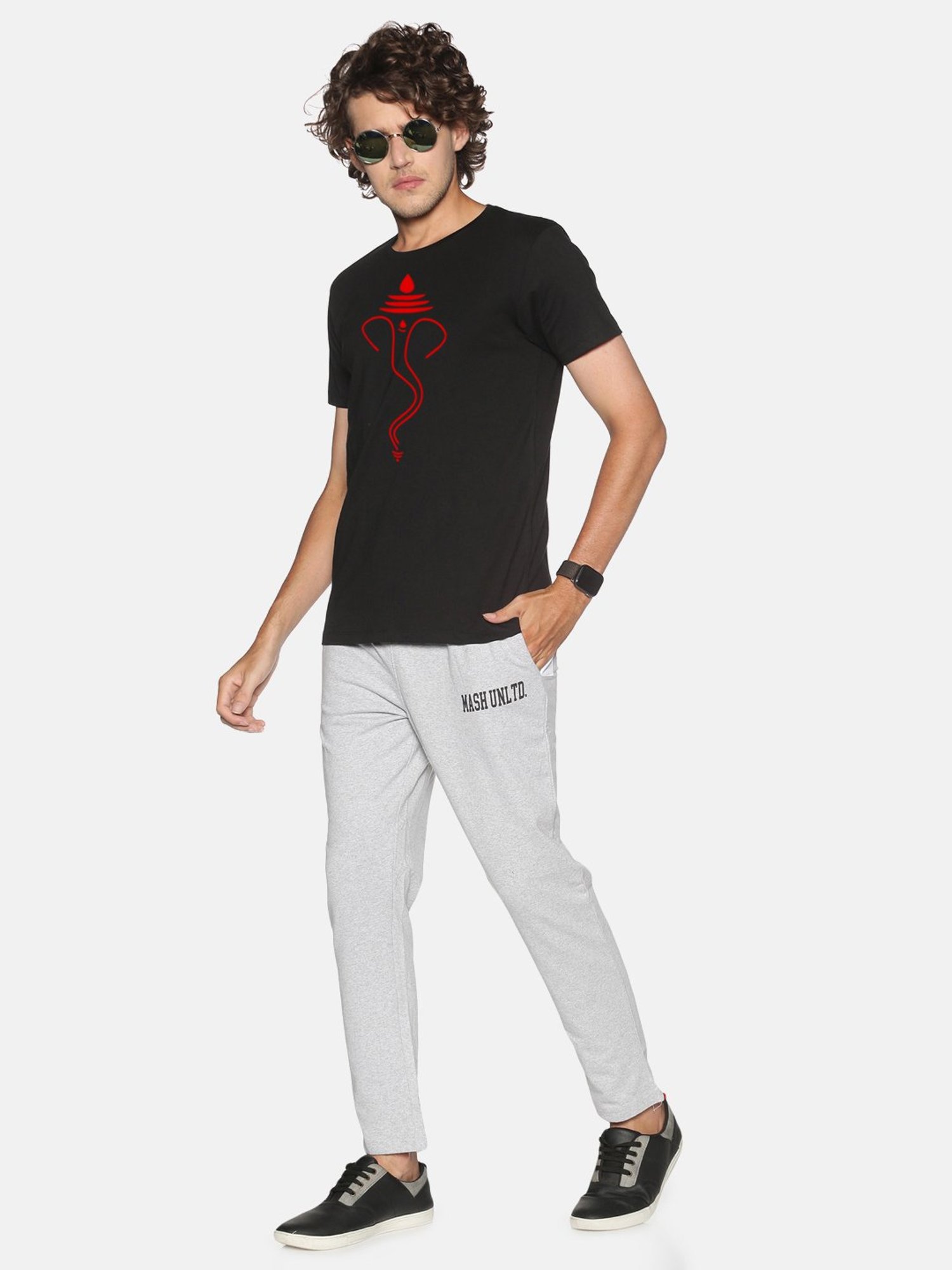 BLACK RADIO Black Slim Fit Printed Cotton Crew T-Shirt