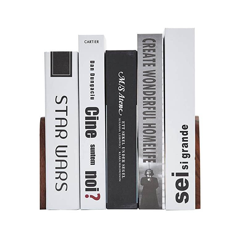 Wood BookendsPack of 1 PairNonSkidBlack WalnutOffice Book Stand Black WalnutA