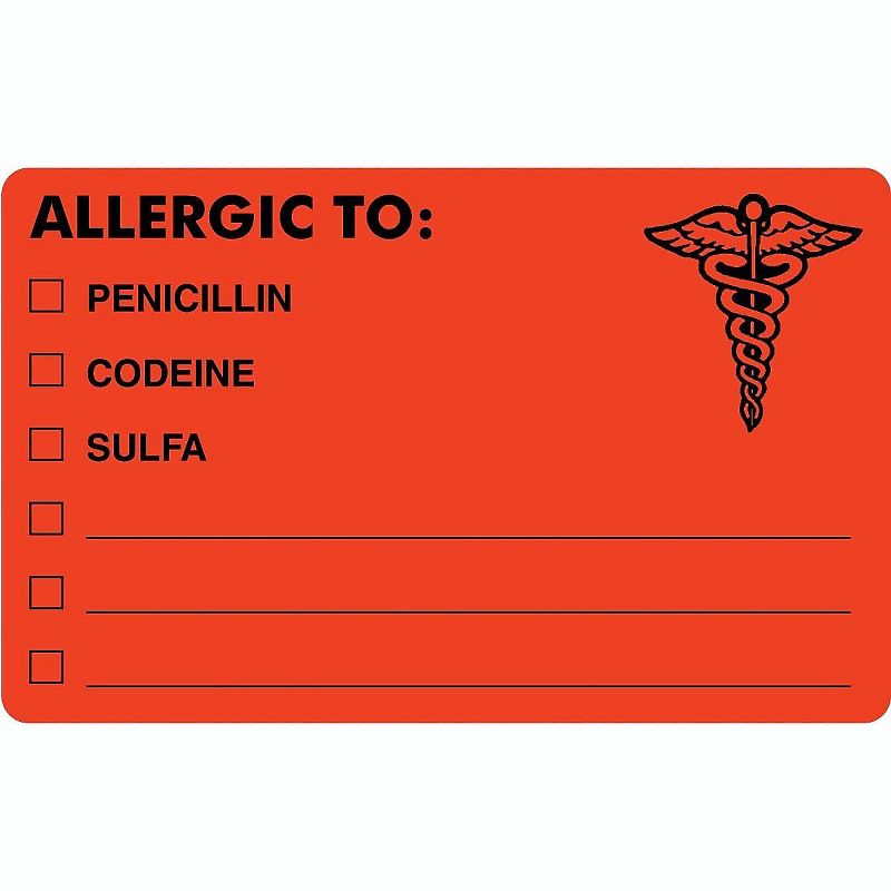 Tabbies Drug Allergy Medical Warning Labels 2-1/2 x 4 Orange 100/Roll 00488
