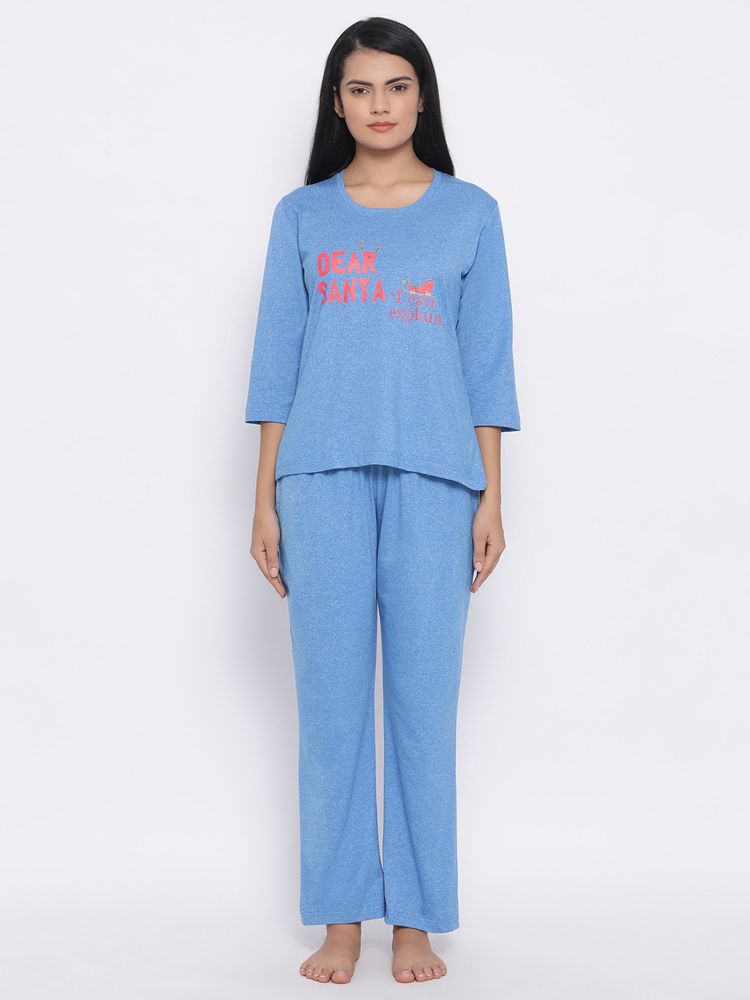 Clovia Blue Printed Top & Pyjama Set