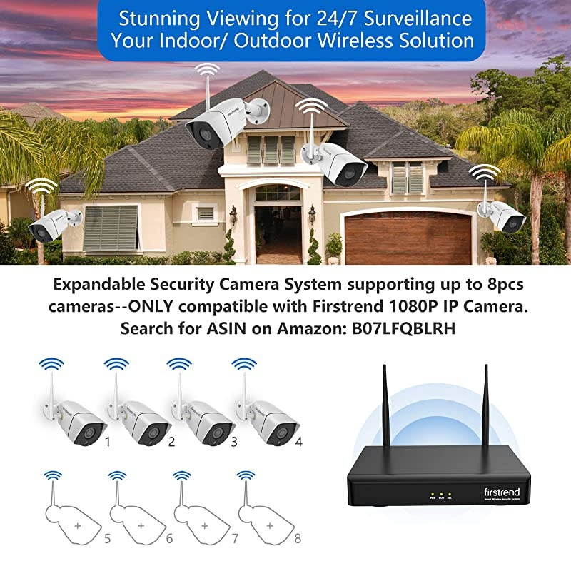 1080P Wireless Security Camera System,  8CH Wireless NVR System with 4pcs 1080P Security IP Camera and 2TB Hard Drive Pre-Installed, 65ft Night Vision and Easy Remote Monitoring