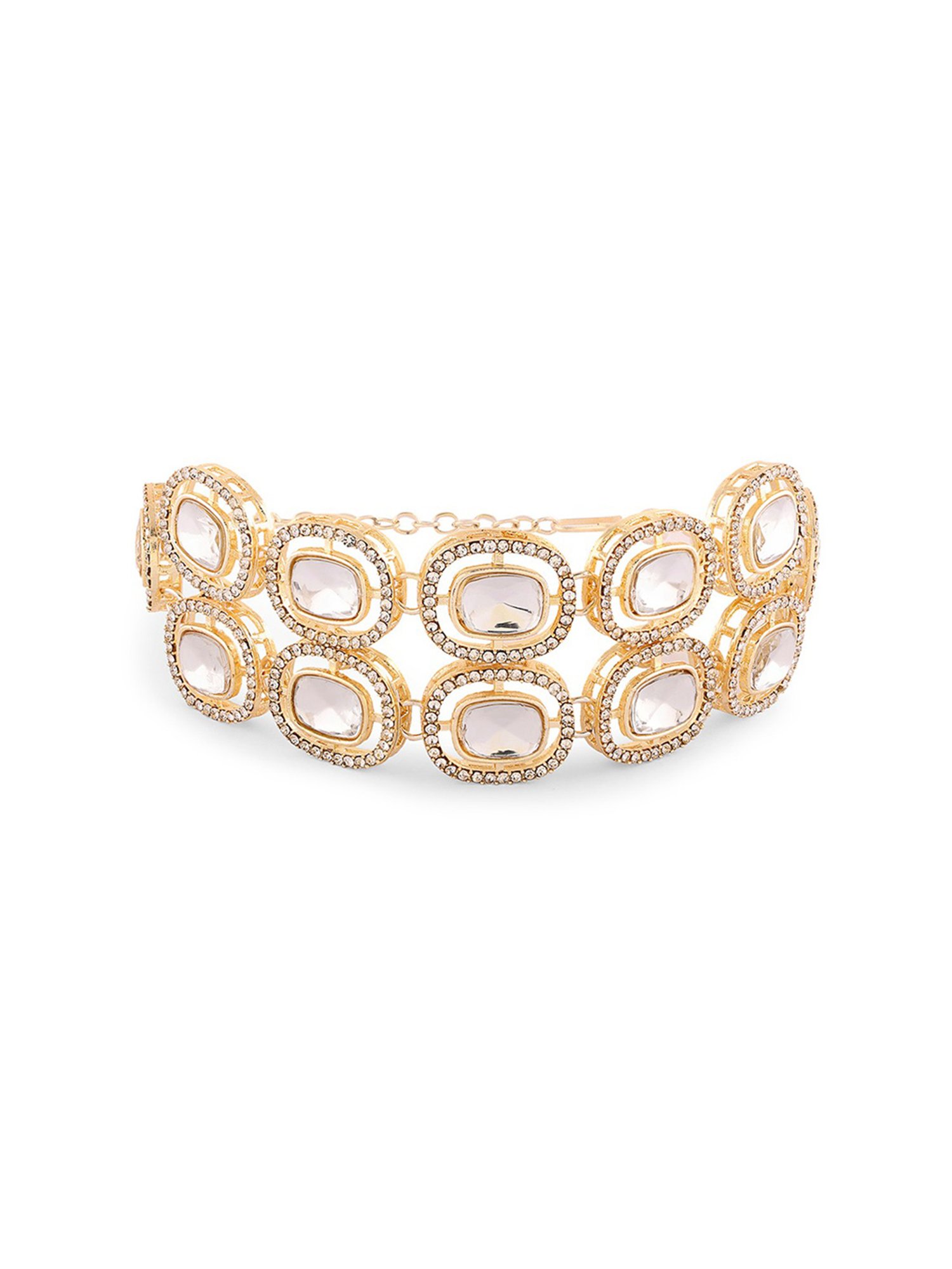 Zaveri Pearls Gold Tone Double Layered Austrian Diamonds Embellished Ethnic Bracelet -ZPFK16931