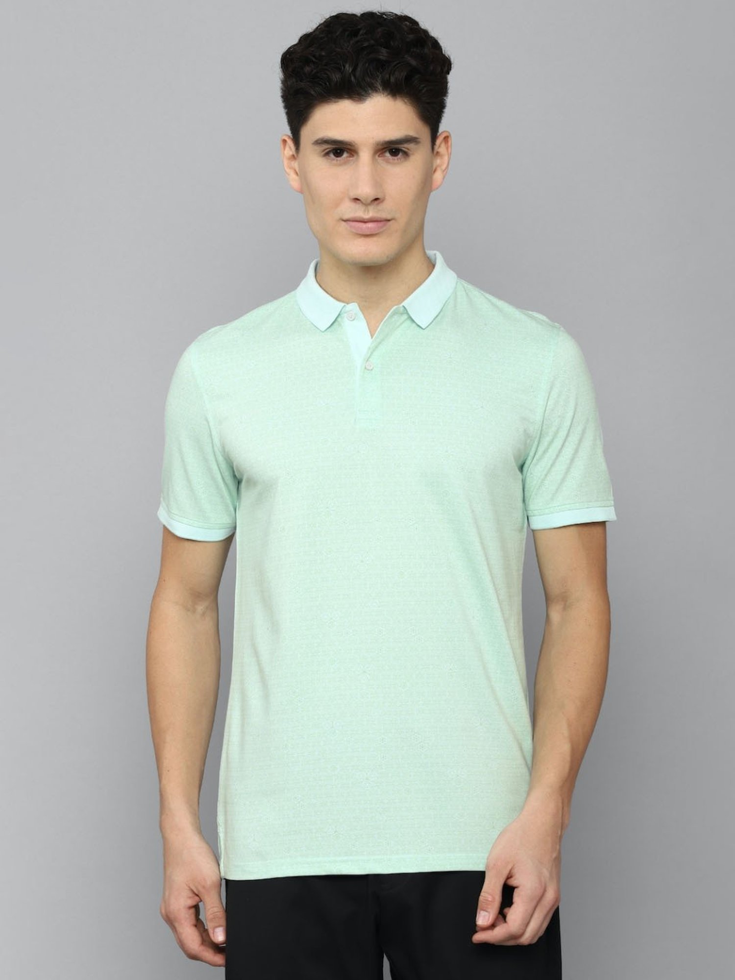 Louis Philippe Sport Green Cotton Slim Fit Texture Polo T-Shirt