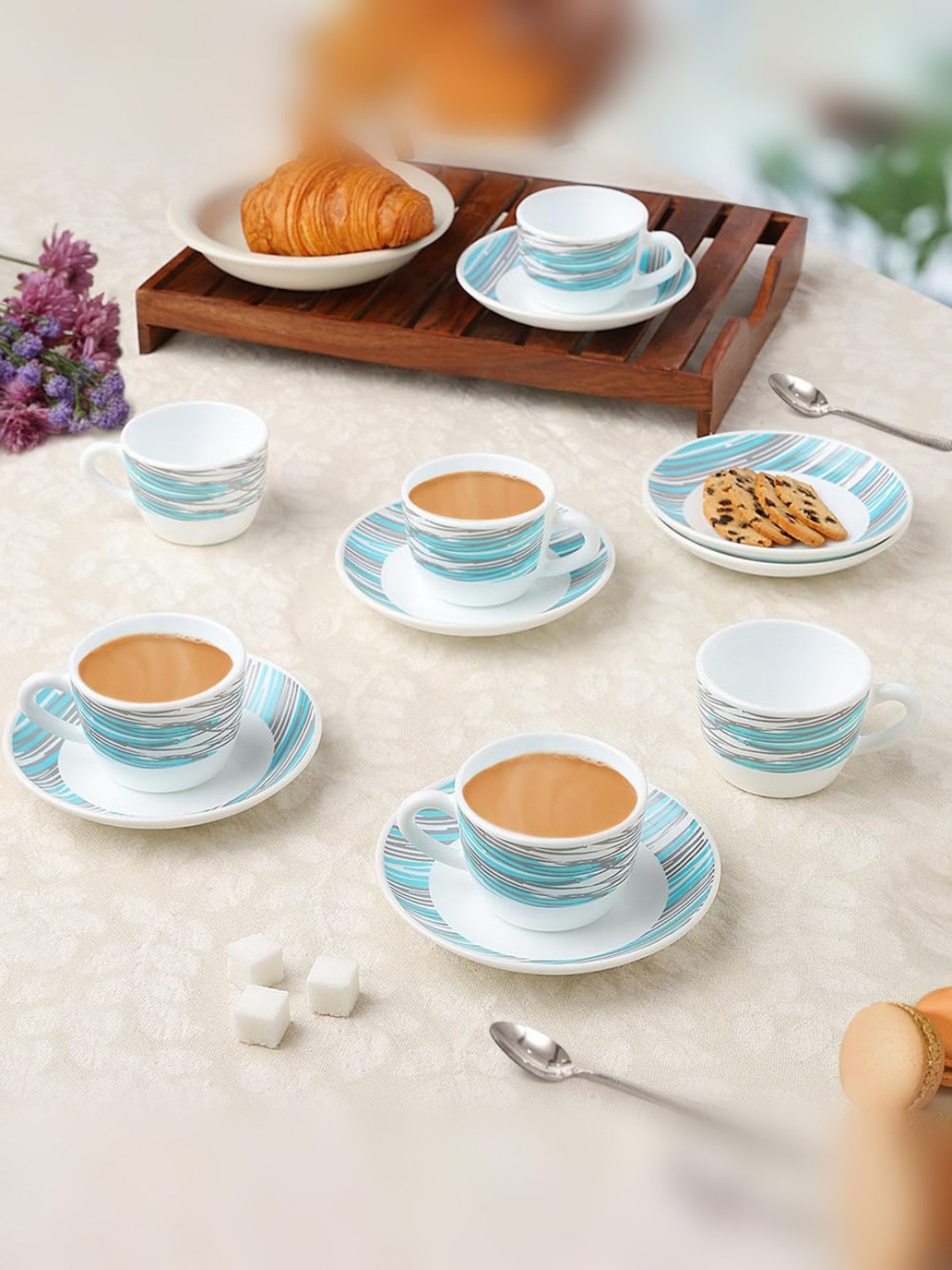 Larah by Borosil White Ceramic Opalware Cup and Saucer Set of 12 140ml