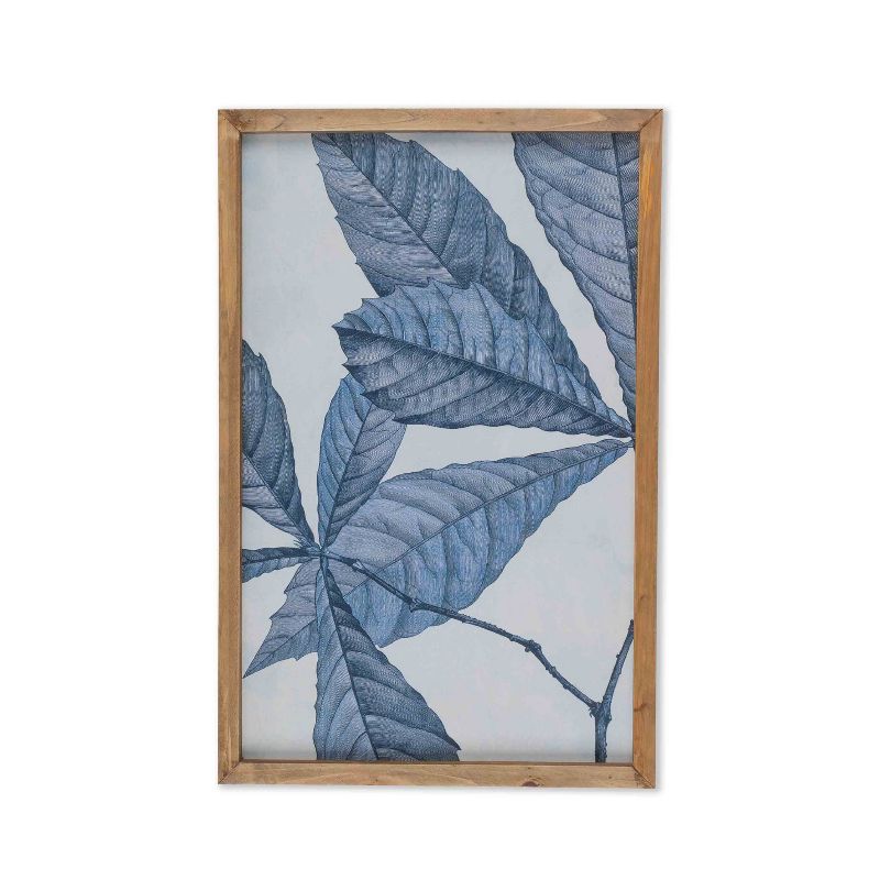 Lone Elm Studios Assorted Style, Ink Blue Leaf Prink with Barn Wood Frame (Set of 4)