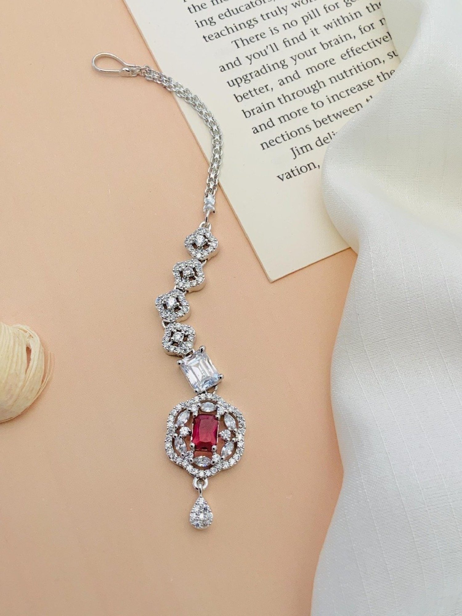 Abdesigns Elite Silver-Plated American Diamond Maang Tikka