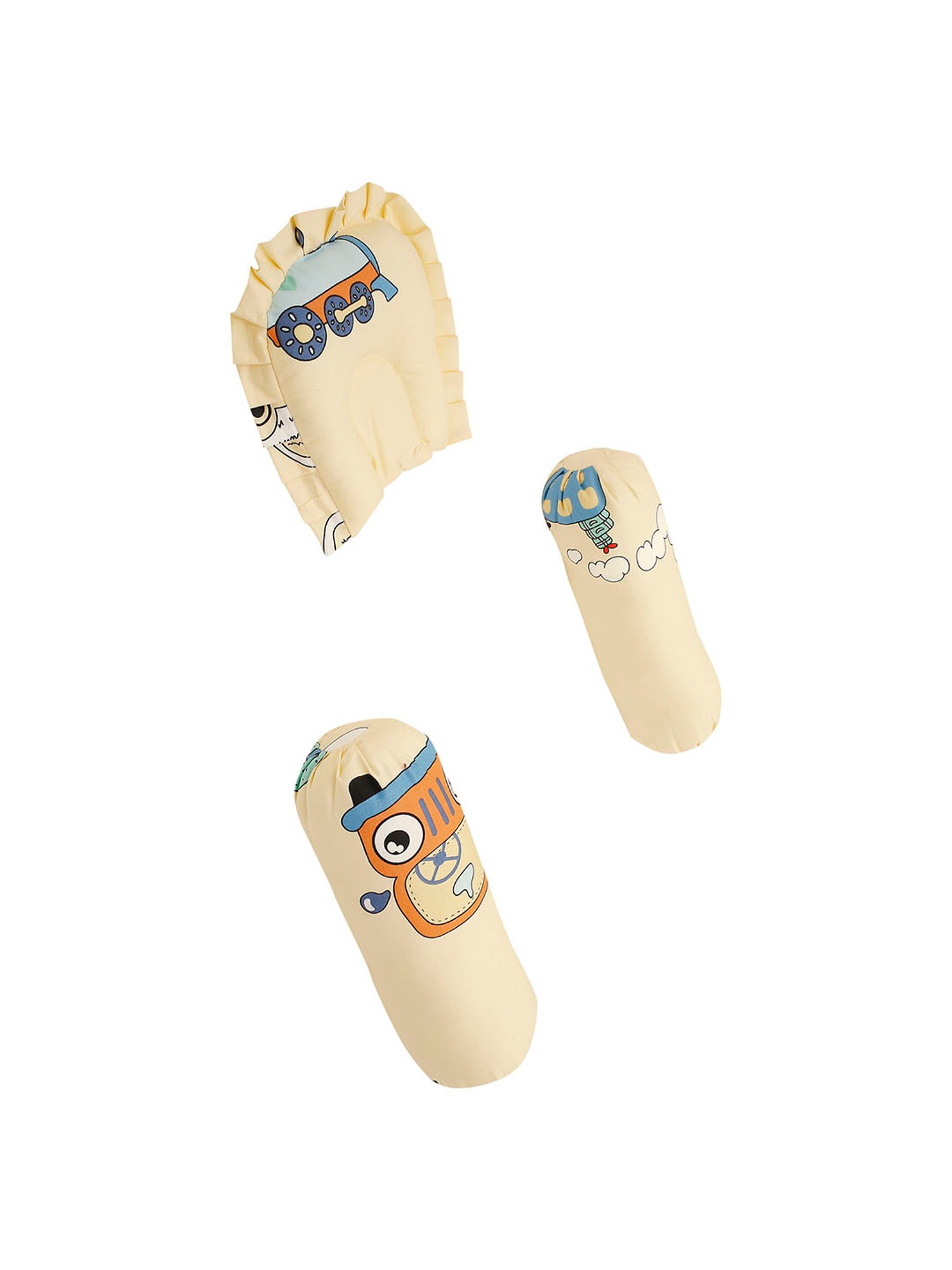 Baby Moo Vintage Ride Yellow Mattress Set with Neck Pillow and Bolsters