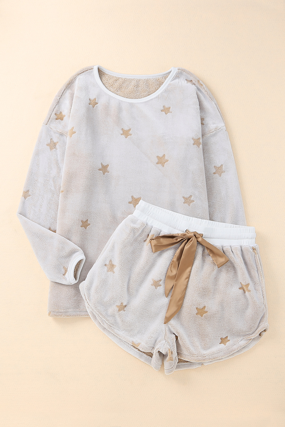 White Star Print Long Sleeve Top & Shorts Loungewear Set