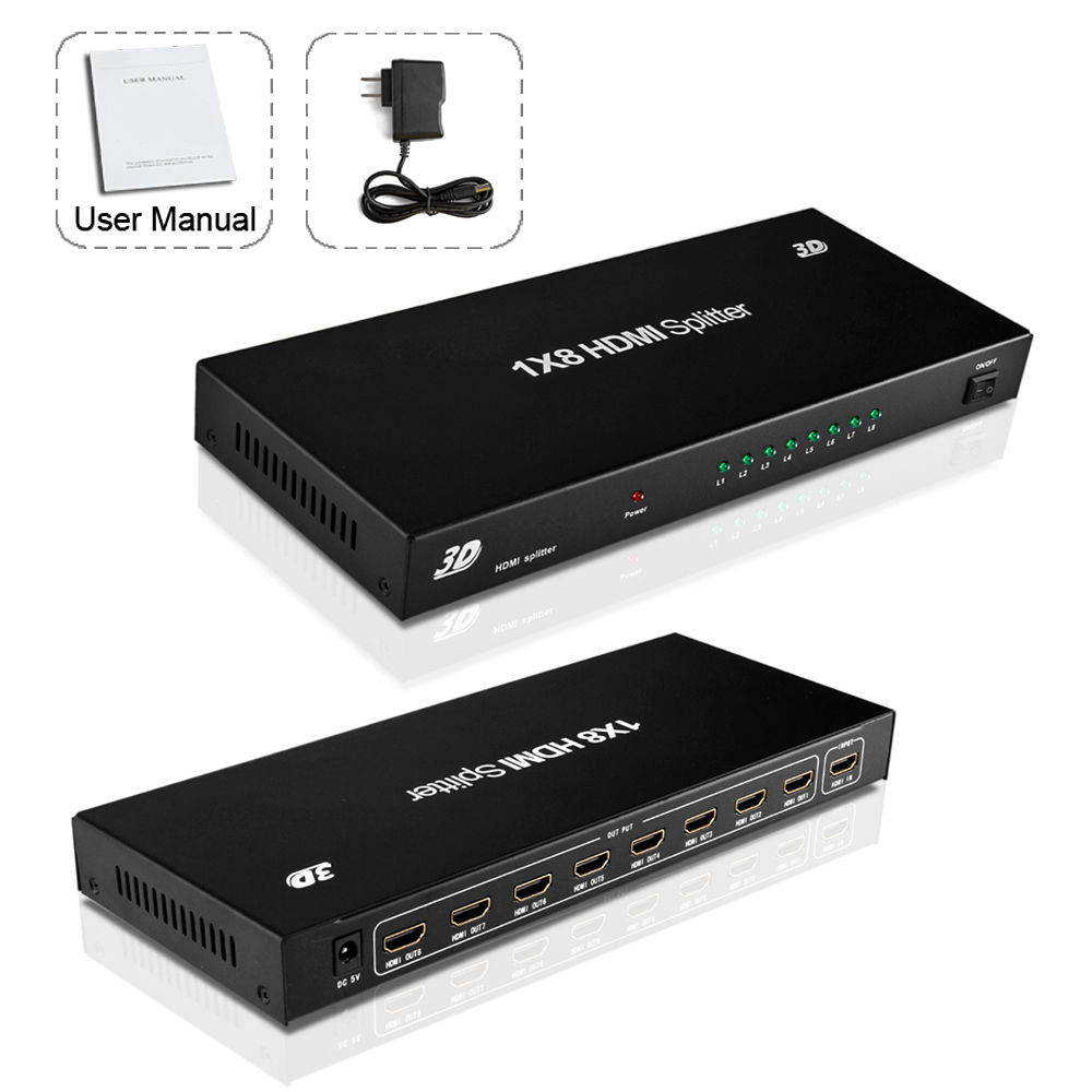 4K 1x8 HDMI Splitter, easyday 1 in 8 Out HDMI Splitter Audio Video Distributor Box Support Full HD 3D & 4K x 2K Compatible for Projector, HDTV, STB, DVD, PS3 Etc