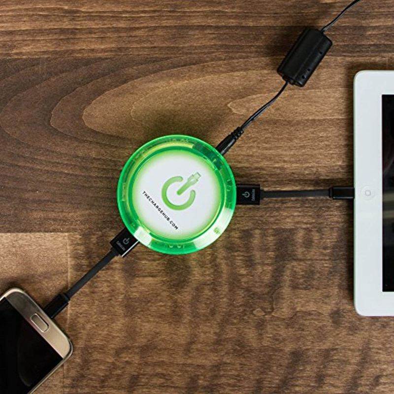 ChargeHub X7-7-Port USB Charger Desktop Charging Station 2.4A Per Port/44W - SmartSpeed Technology for iPhone X/8/7/6 Plus, iPad, Galaxy S9/S8/S7, Nexus, LG & Other Devices - Round (Edge Glow Green)