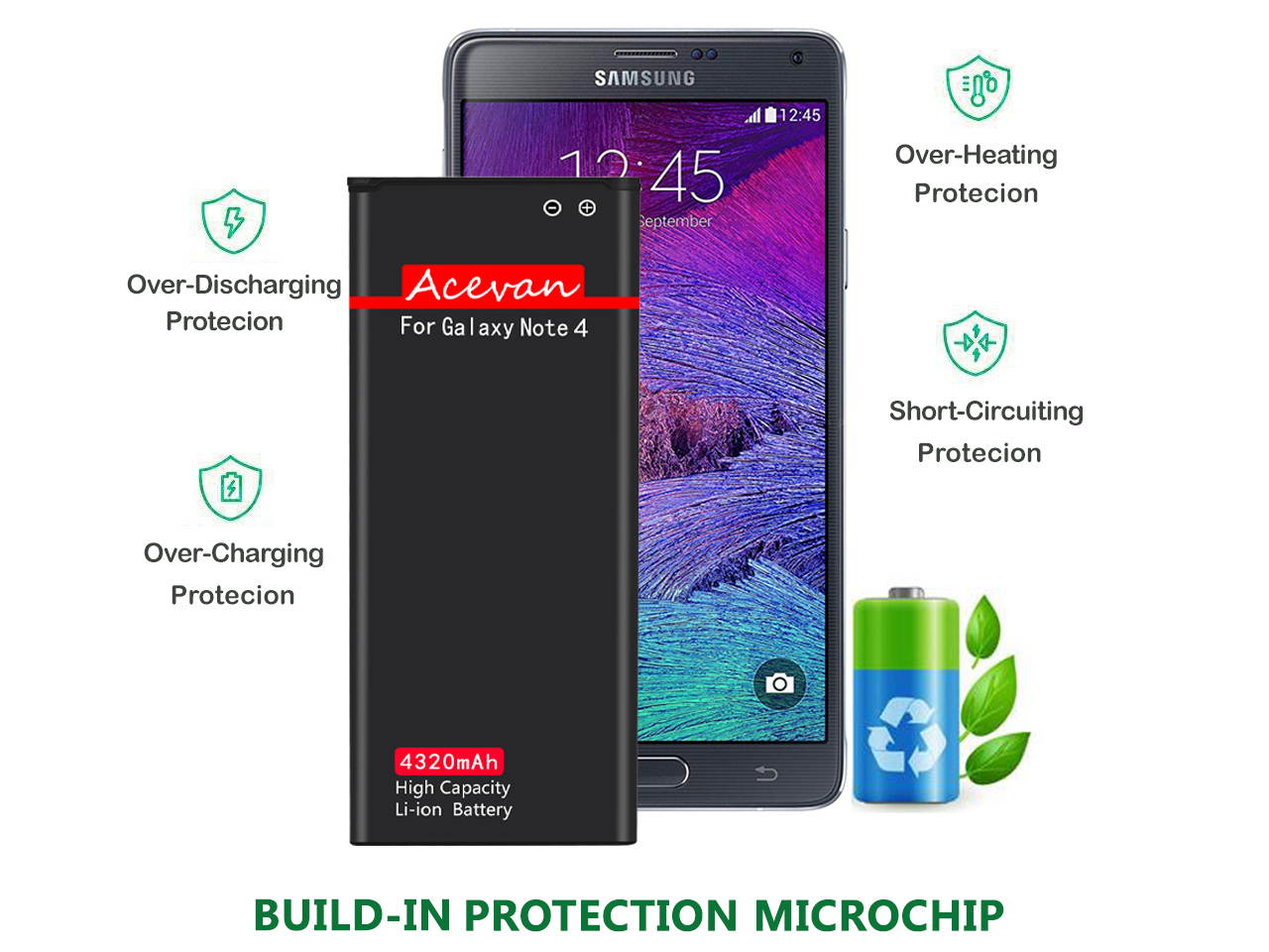 Note 4 Battery Acevan 4320mAh Replacement Battery for Samsung Galaxy Note 4, N910, AT&T N910A, Verizon N910V, Sprint N910P, T-Mobile N910T, N910U LTE, N910F, Note4 battery