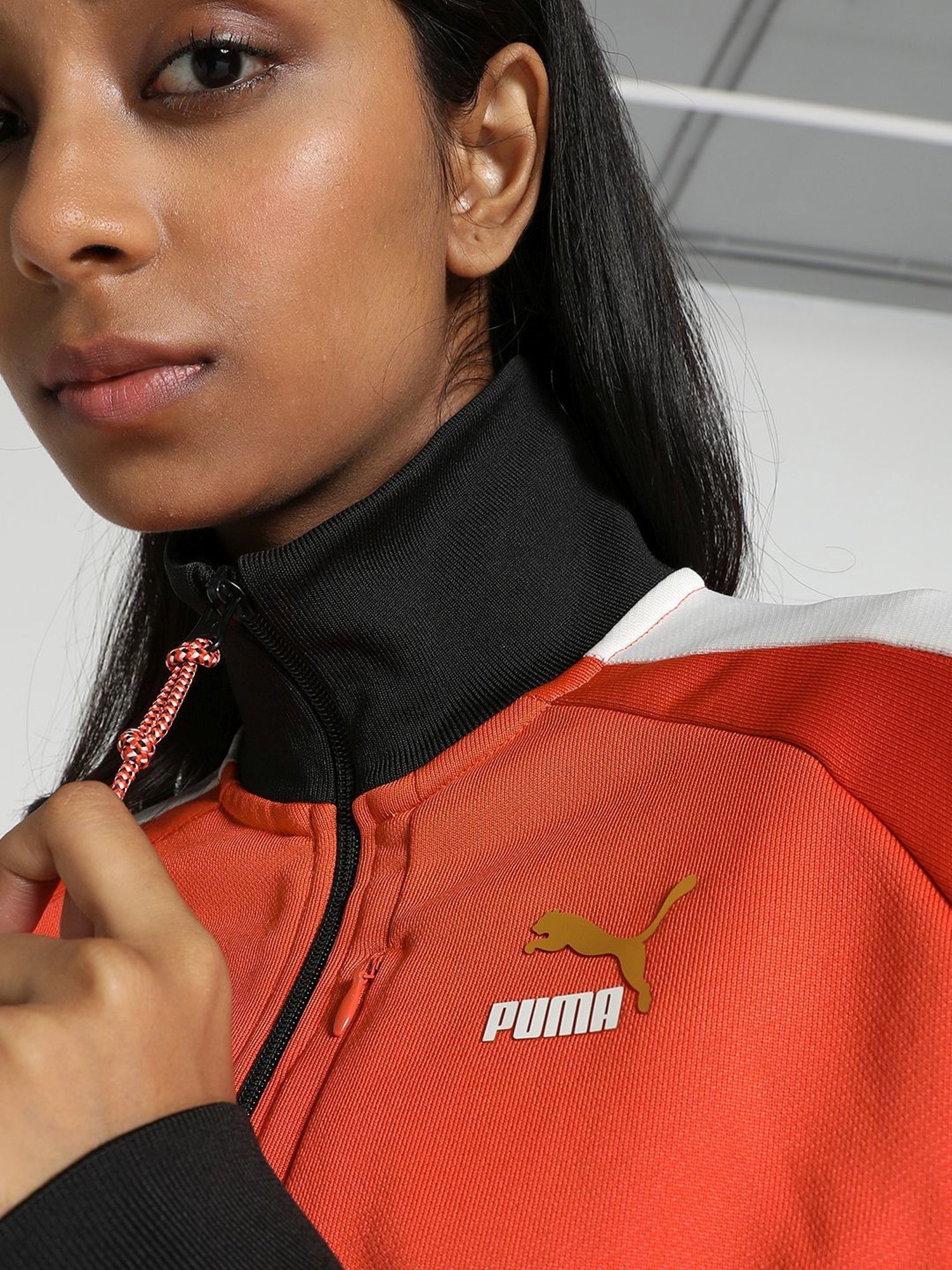 Puma Orange & Black Color-Block Jacket