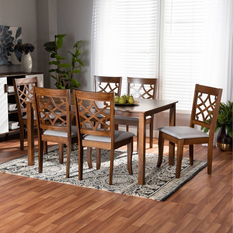 7pc Mael Fabric Upholstered and Wood Dining Set Gray/Walnut Brown - Baxton Studio