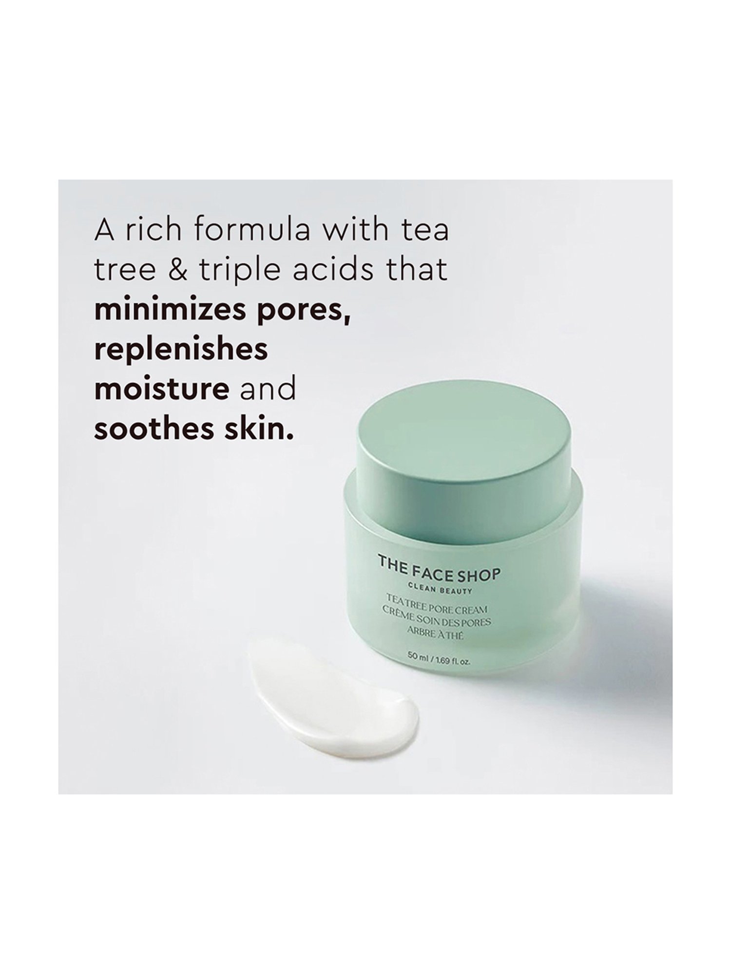 The Face Shop Tea Tree Pore Cream with AHA, IP-BHA & Hyaluronic Acid for Oily & Acne Skin - 50 ml