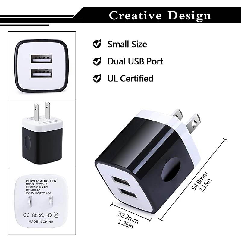 Charger Charging Plug 3Pack 21A Dual Port Plug Quick Phone Cube Brick Charger Adapter Compatible with iPhone 1111 Pro MaxXs MaxXsXRX876S6 Plus Samsung Galaxy Note 10+S10e S10 S9 S8