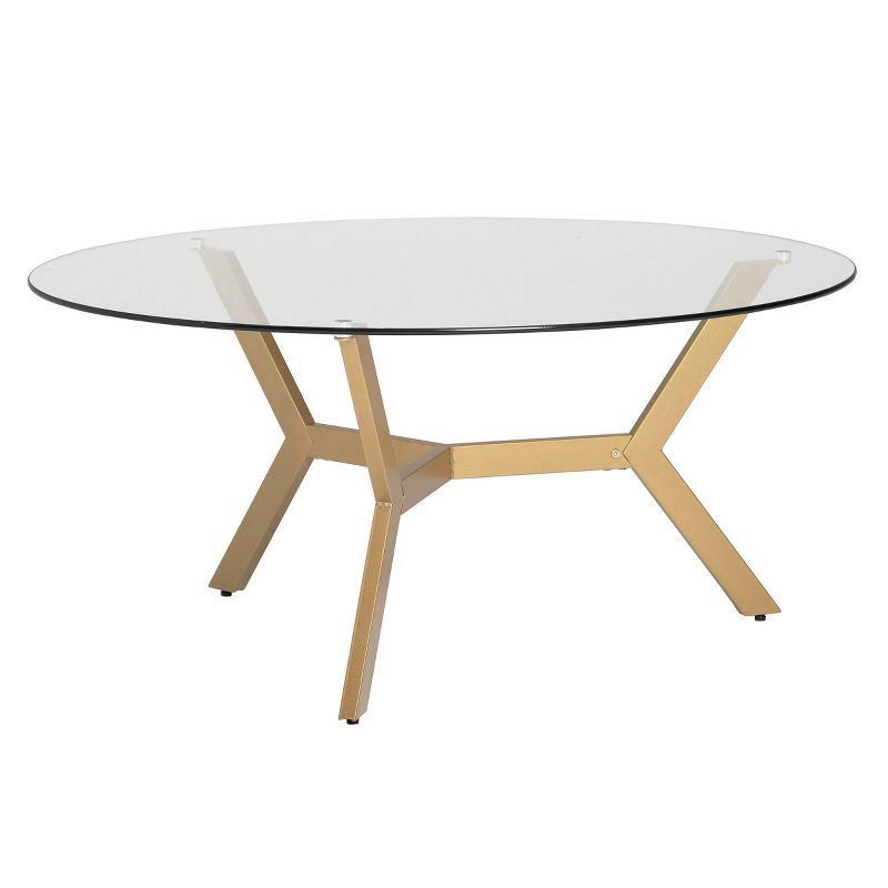 38" Archtech Round Coffee Table with Clear Glass Gold - Studio Designs Home
