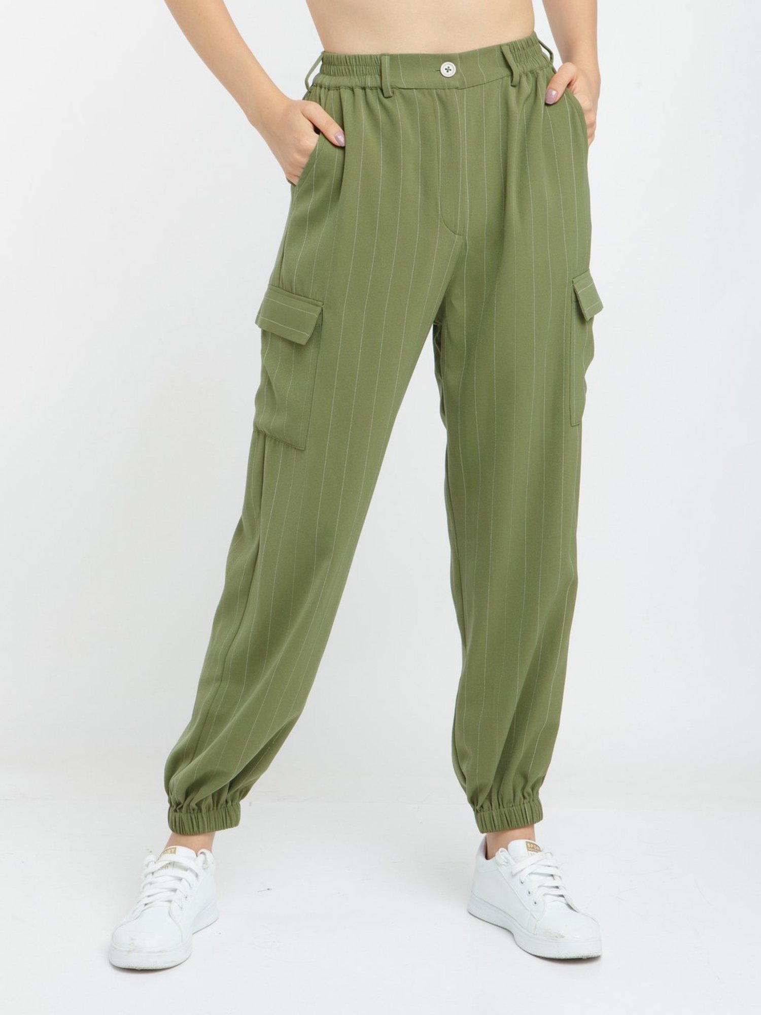 Zink London Green Striped Joggers