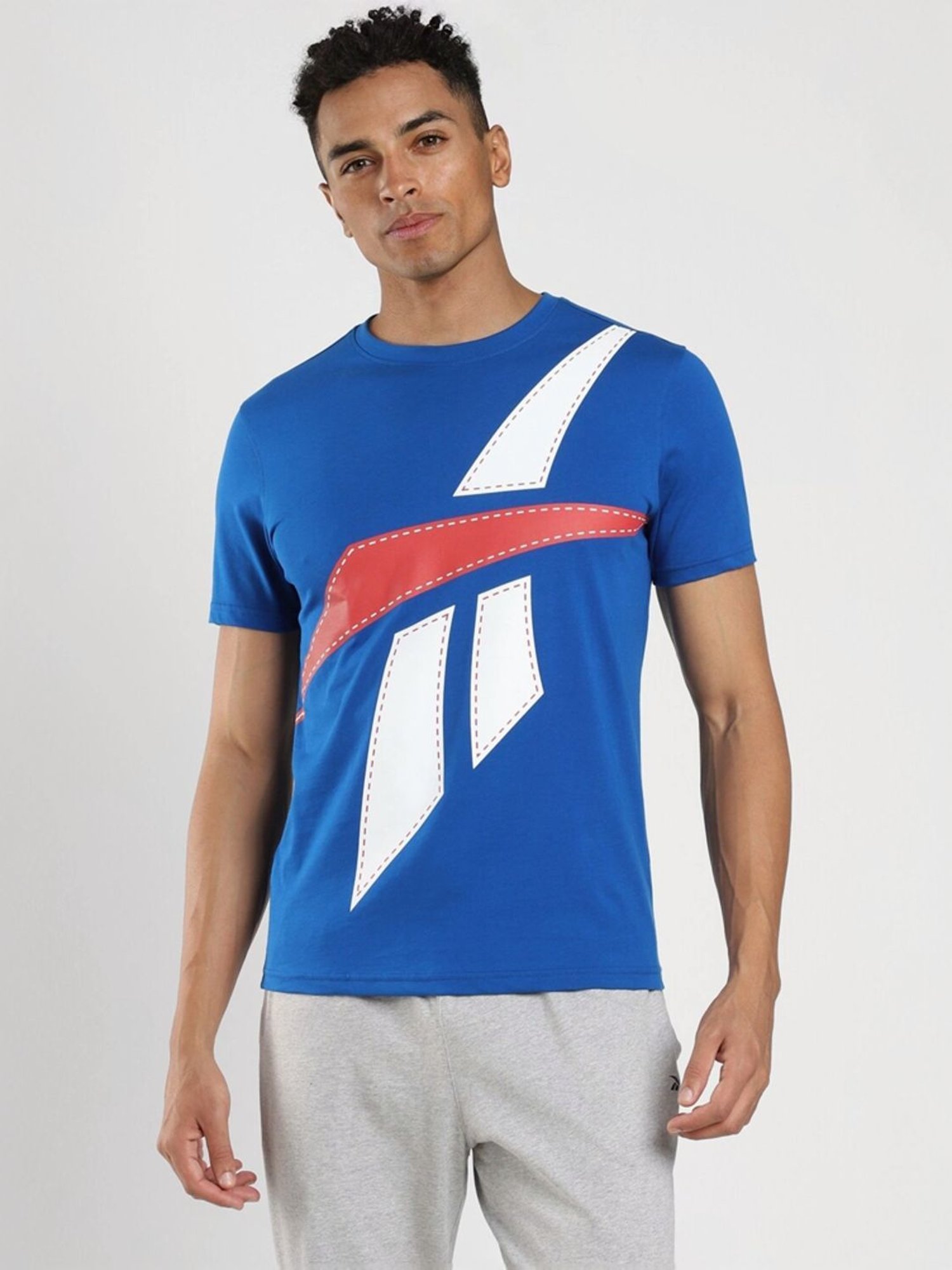 Reebok Blue Slim Fit Logo Printed T-Shirt